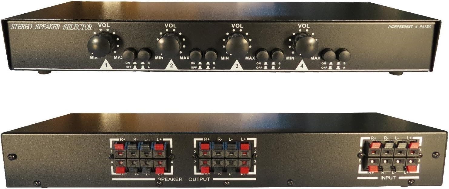 600W 4-Zone Stereo Speaker Selector Switch Switcher with Volume Control