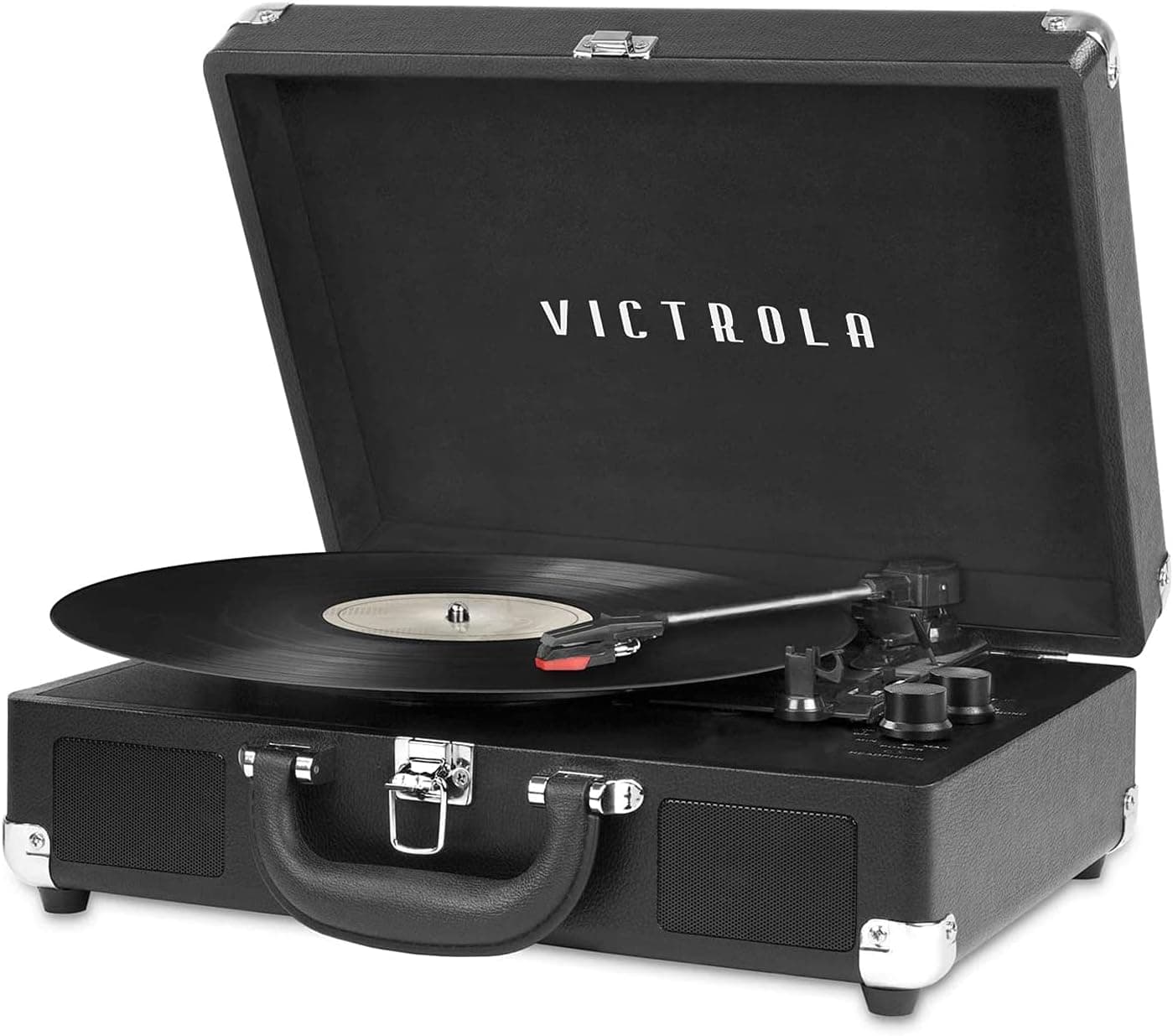 Victrola Journey Bluetooth Suitcase Record Player, Built-in Stereo Speakers, 3-Speed, Headphone Jack (Black)