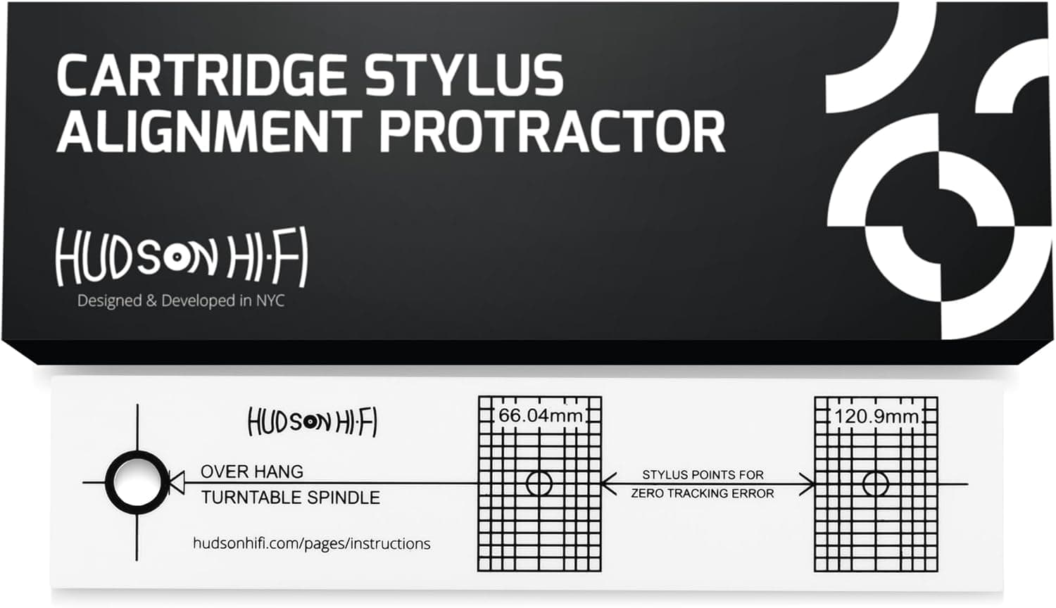 Hudson Hi-Fi Phono Cartridge Stylus Alignment Protractor Tool, High Contrast