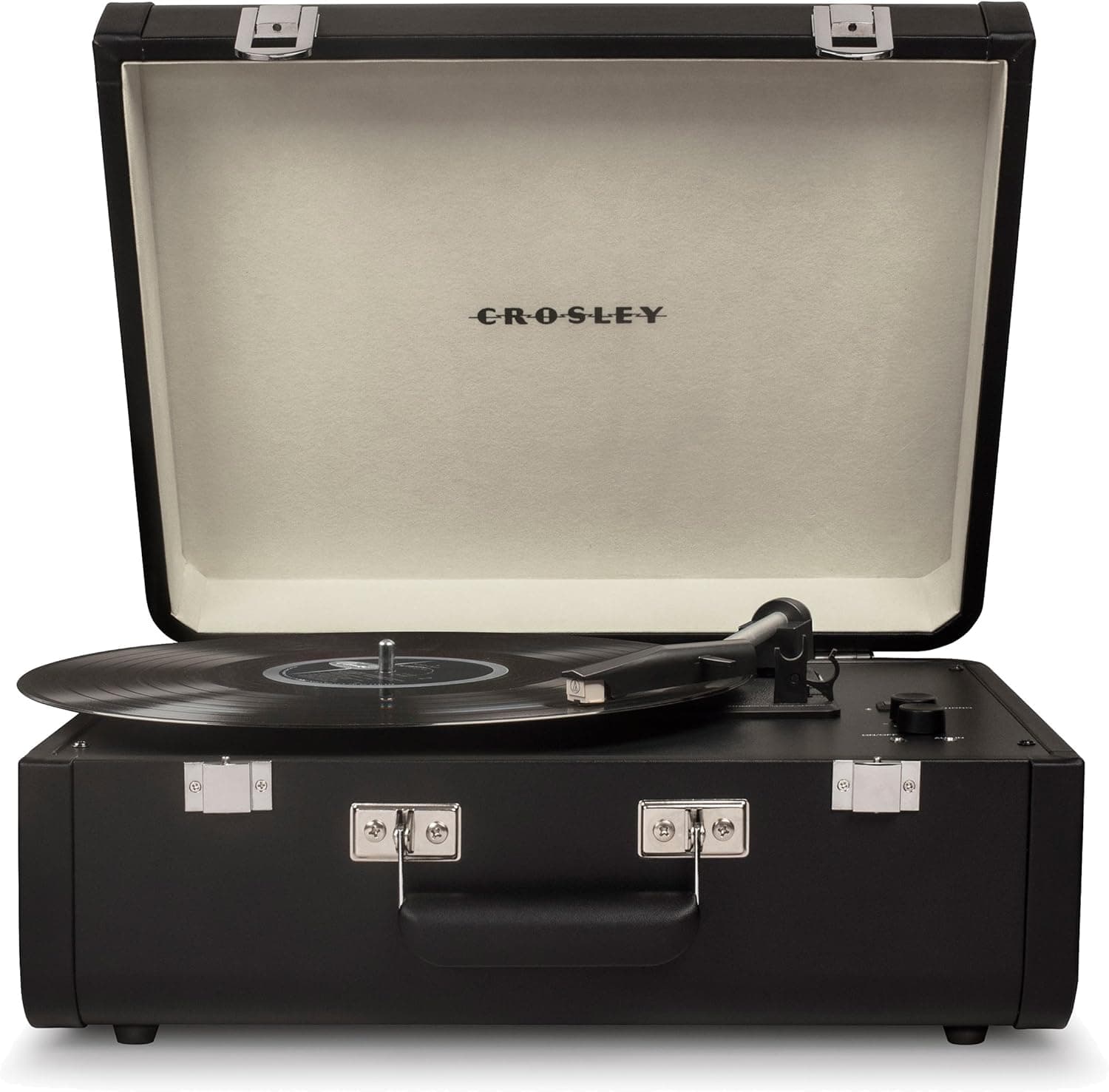 Crosley CR6252A-BK Portfolio Vintage 3-Speed Bluetooth Suitcase Turntable with Built-in Speakers, Black