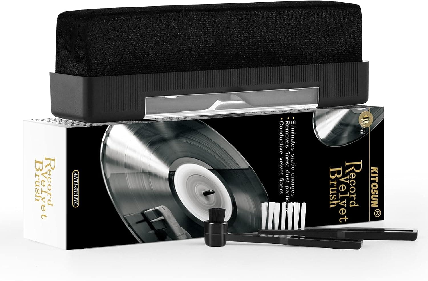 Vinyl Record Cleaner Kit Anti-Static Velvet Pad with Small Stylus Needles Brush