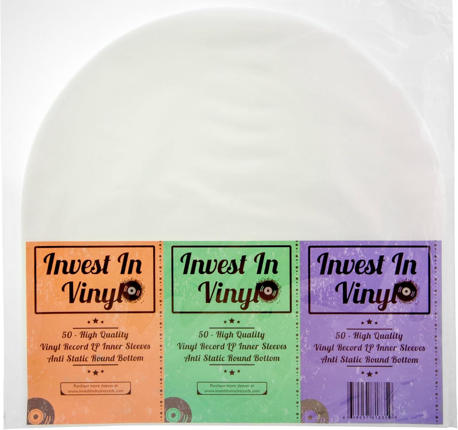 Invest In Vinyl 50 LP Inner Sleeves Anti Static Round Bottom 33 RPM 12" Vinyl Record Sleeves