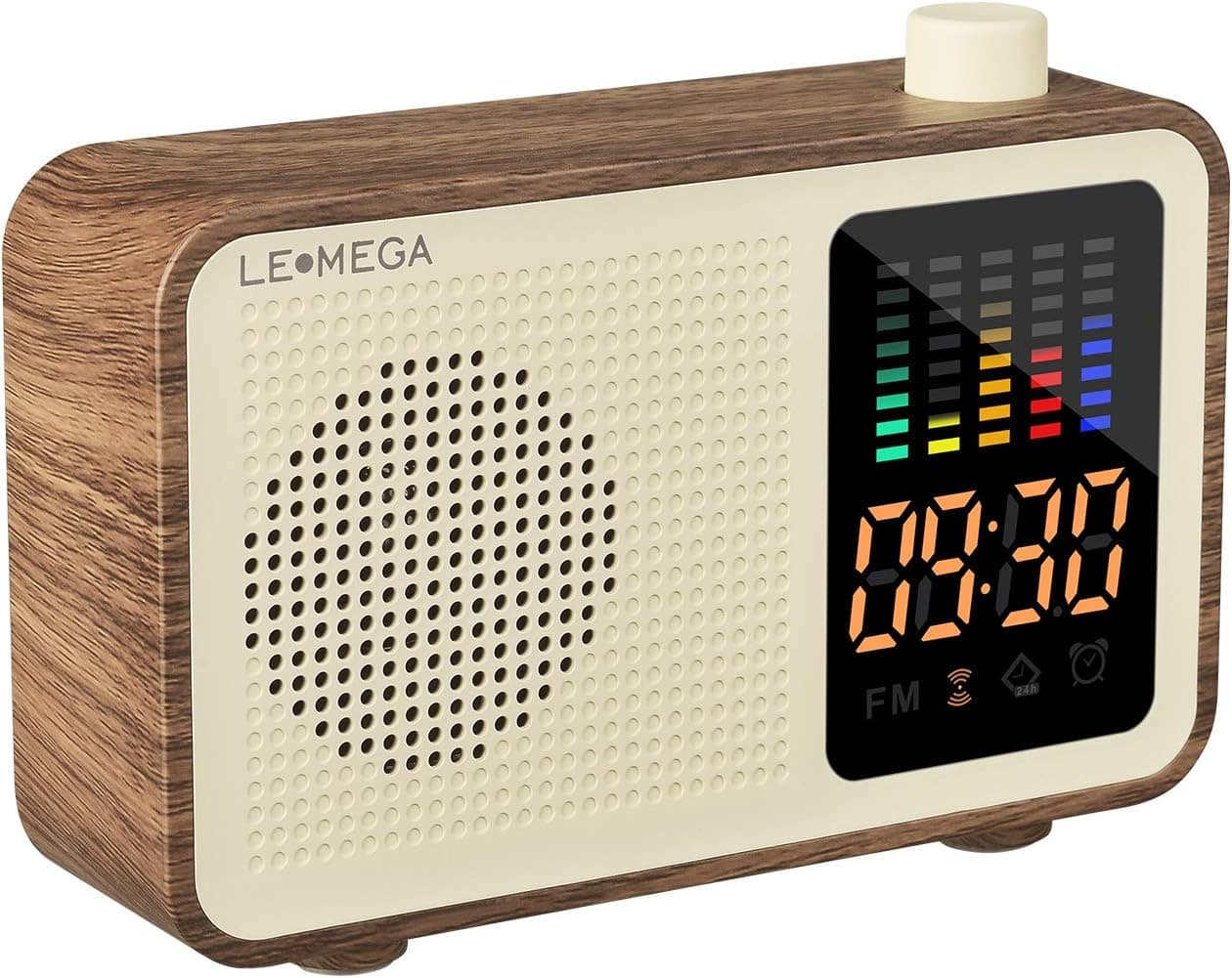 Portable Bluetooth Speaker Vintage Retro Style Wood Grain with FM Radio Alarm Clock Walnut