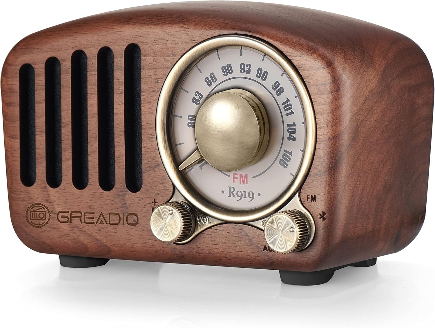 Greadio Vintage Radio Retro Bluetooth Speaker Walnut Wooden FM Radio Classic Style