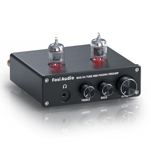 Fosi Audio Box X4 Phono Preamp with Vacuum Tubes for MM Turntable Phonograph Record Player with Volume Bass Treble Control