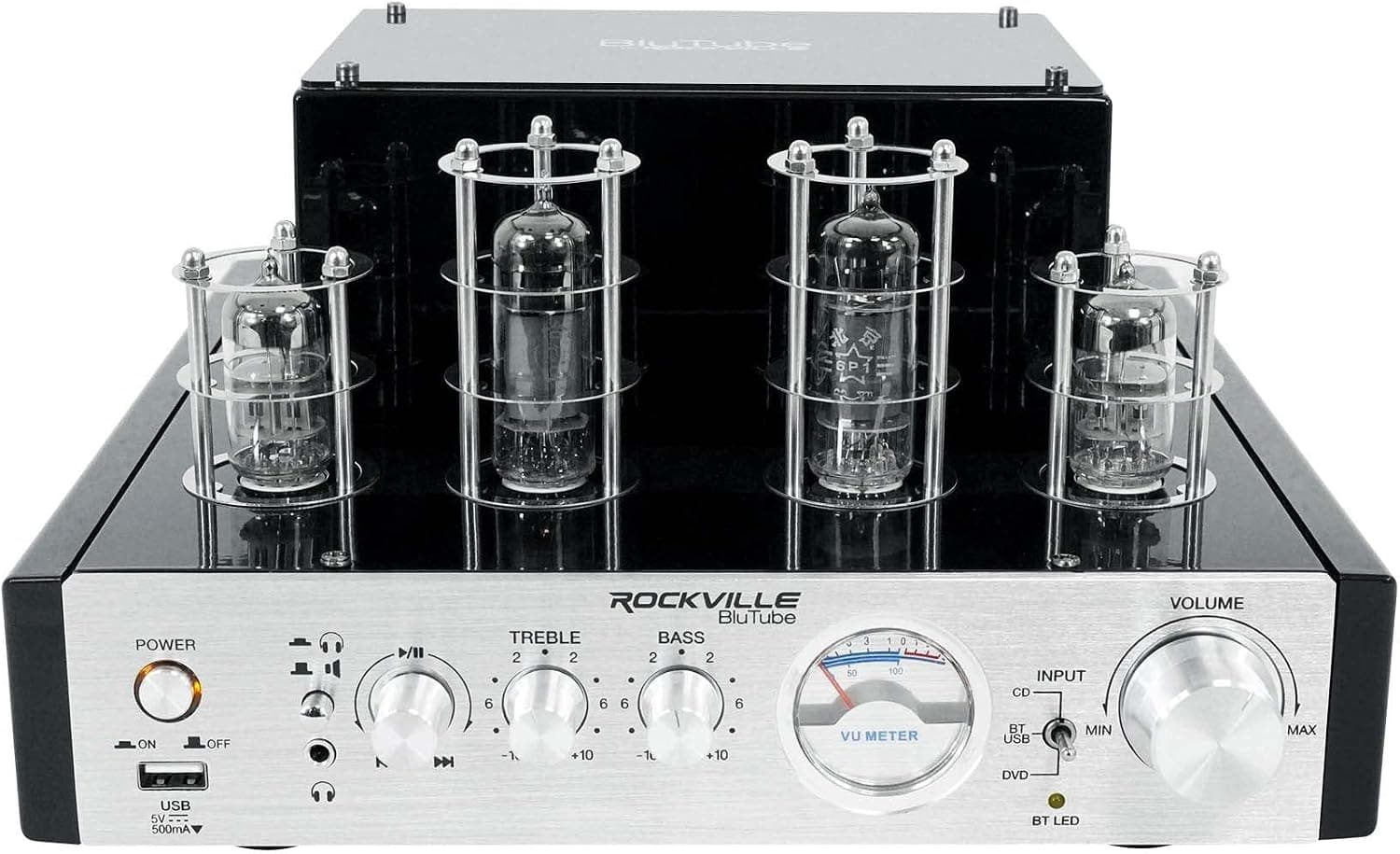 Rockville BluTube 70W Bluetooth Tube Amplifier Home Stereo Receiver VU Meter