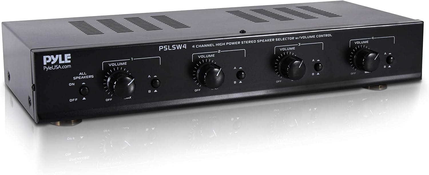 Pyle PSLSW4 4 Channel Speaker Selector Switch Multi Zone with Independent Volume Control