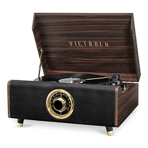 Victrola Highland 4-in-1 Bluetooth Record Player with Speakers - 3-Speed Vinyl Record Player, FM Radio & 3.5mm Aux, Wireless Music Streaming (Espresso)