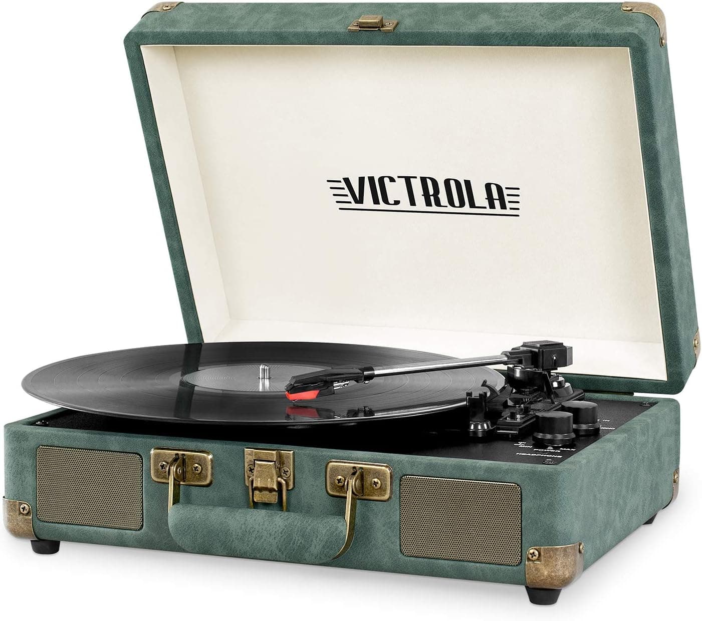 Victrola Vintage 3-Speed Bluetooth Portable Suitcase Record Player with Built-in Speakers, Extra Stylus, Emerald (VSC-550BT-EGR)