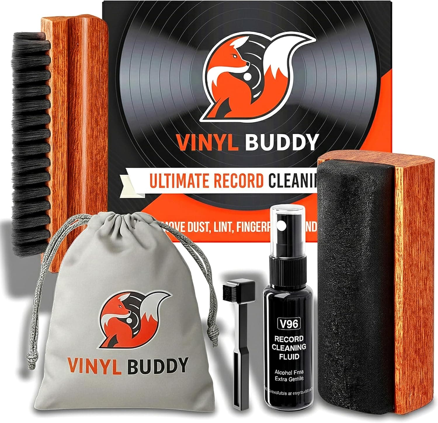 Vinyl Buddy 5-in-1 Vinyl Record Cleaning Kit Velvet & Microfiber Brush Stylus Brush Solution