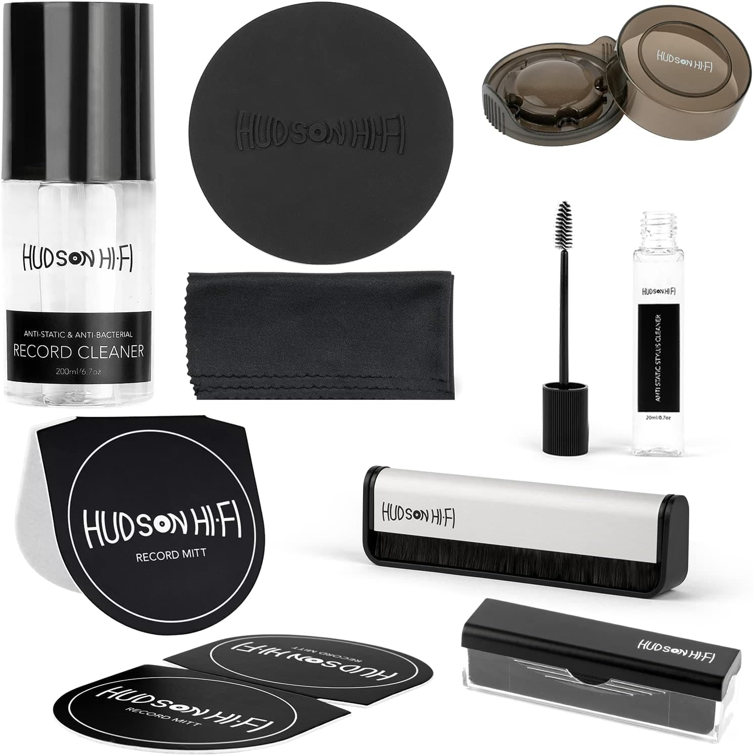 Hudson Hi-Fi 9-in-1 Vinyl Record Cleaning Kit Carbon Fiber & Velvet Brushes Stylus Gel