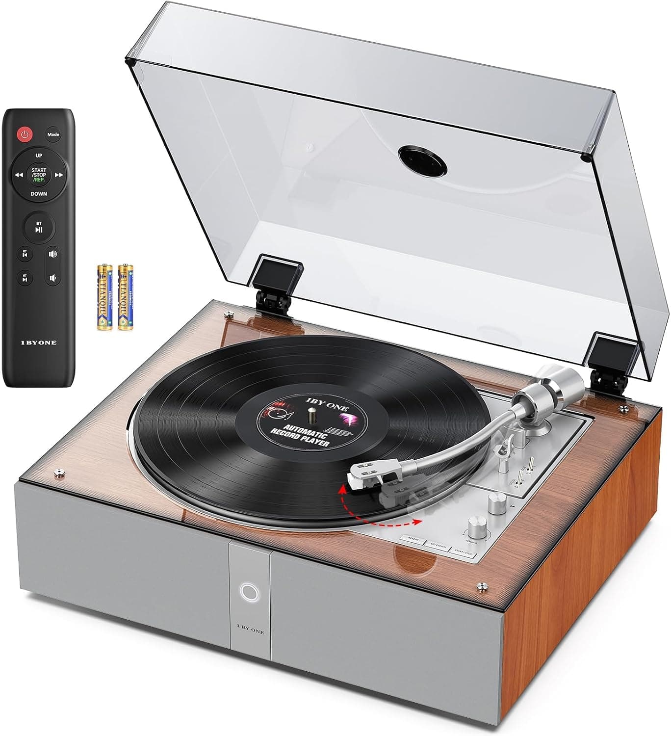 1 BY ONE Fully Automatic Record Player, All-in-One with Built-in Speakers & DSP, Phono Preamp, Belt Drive 2-Speed