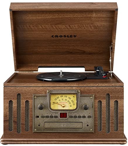 Crosley CR704B-WA Musician 8-in-1 Record Player, Walnut | 3-Speed Turntable, Bluetooth In, Built-in Full-Range Stereo Speakers, AM/FM Radio, CD Player
