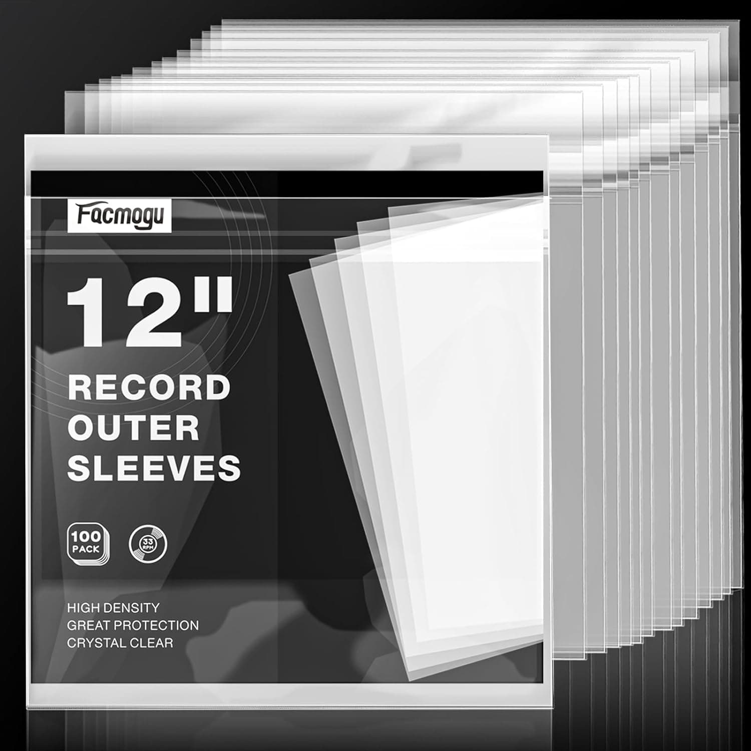 Facmogu 100PCS 12 Inch Premium LP Vinyl Outer Sleeves Clear Plastic Protective