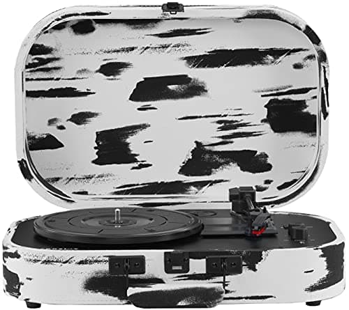 Crosley CR8009B-BW Discovery Vintage Bluetooth in/Out 3-Speed Belt-Driven Suitcase Vinyl Record Player Turntable, Black & White