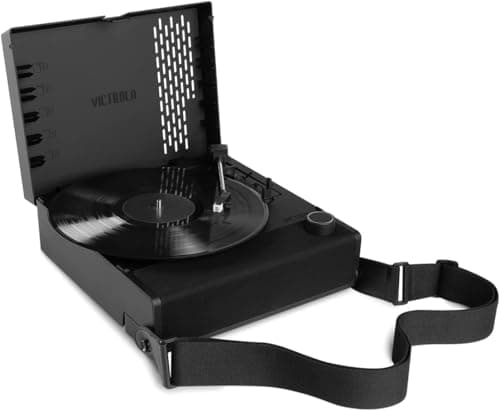 Victrola Revolution GO - Portable Vinyl Record Player, Battery-Powered Bluetooth Turntable, 12 Hour Battery Life, 3 Speed Belt-Driven Record Player, RCA Output, 3.5mm Headphone Jack (Black)