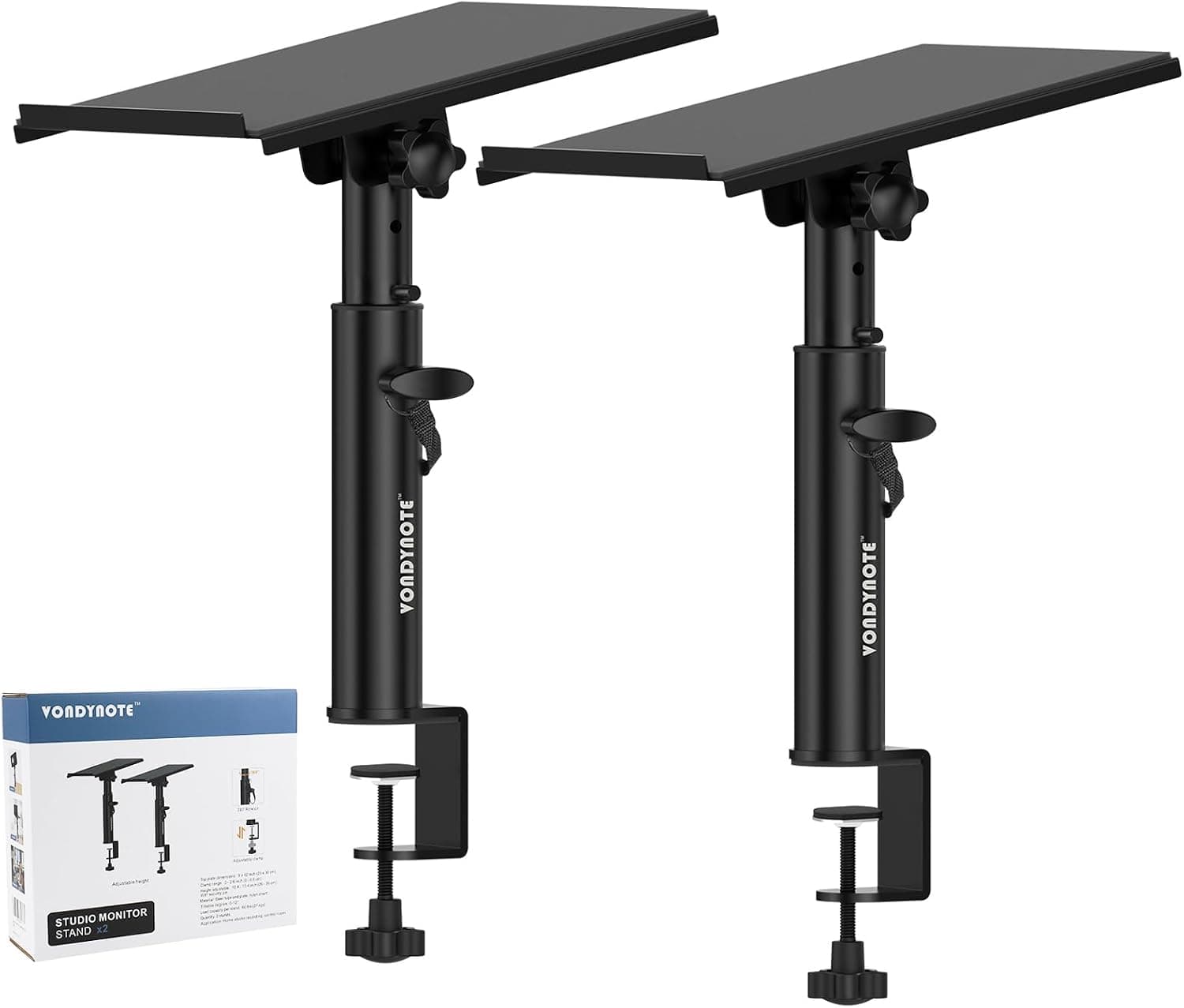 Vondynote Pair of Studio Monitor Stands Desk Clamp Speaker Stands 12 Degree Tilt Height Adjustable