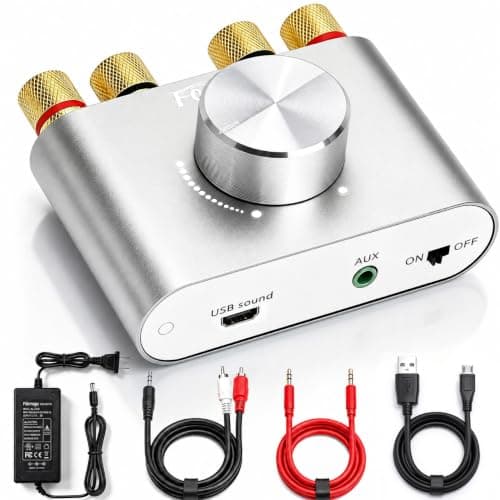 Facmogu F900S Bluetooth 5.0 Mini Power Amplifier, 50Wx2 Digital Stereo Amp | 2.0CH 100W | Hi-Fi Wireless Audio Receiver | AUX/USB/BT Input | Included 12V Power Adapter | For Passive Speakers | Silver