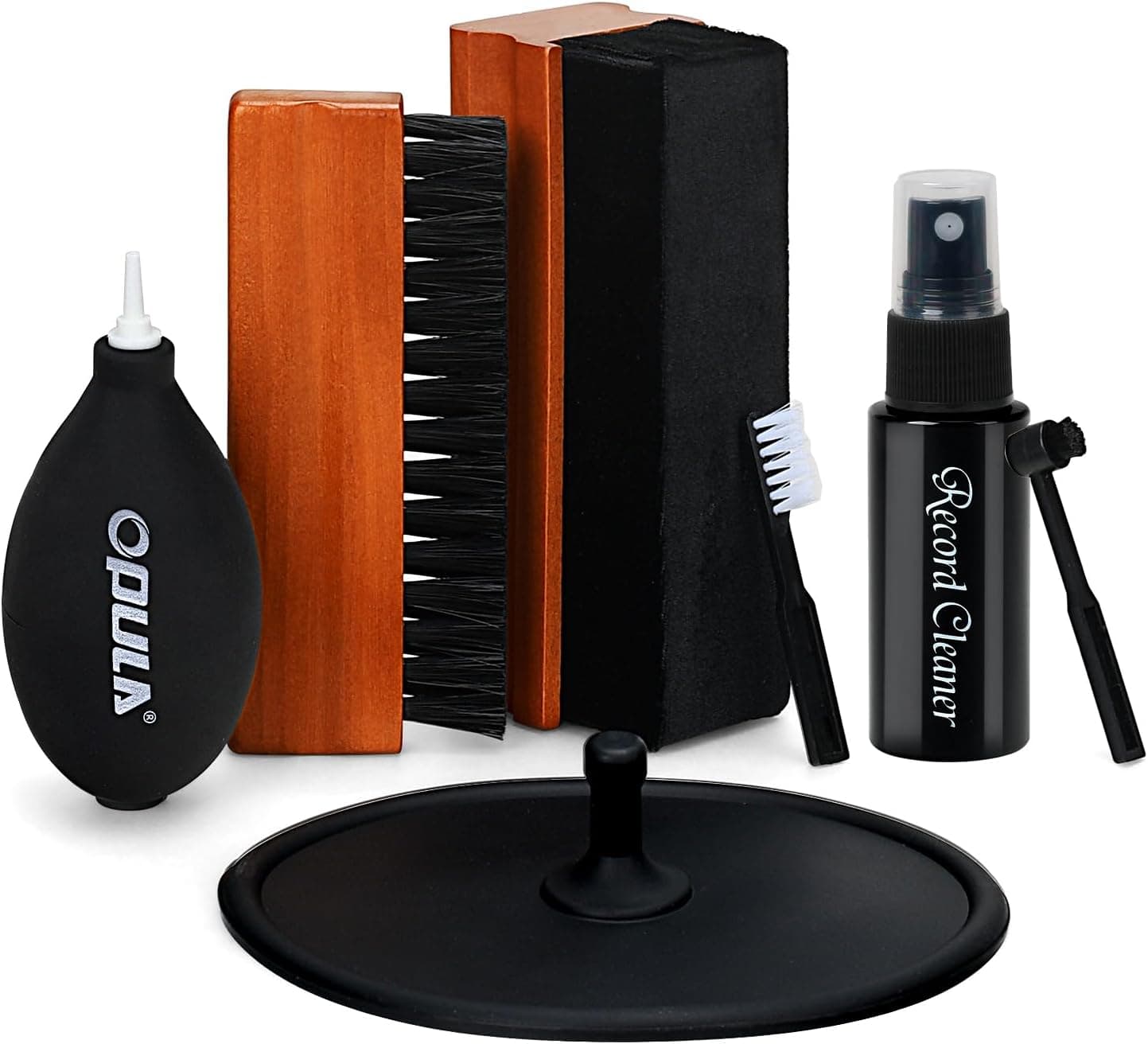 OPULA 7-in-1 Vinyl Record Cleaning Kit Solution Velvet Microfiber Stylus Brush Air Blower