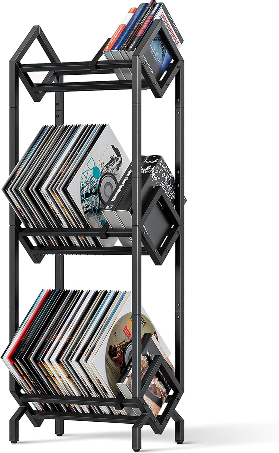 BOEASTER Vinyl Record Storage Rack, Holds 260-280 LP Display Stand, Black Metal