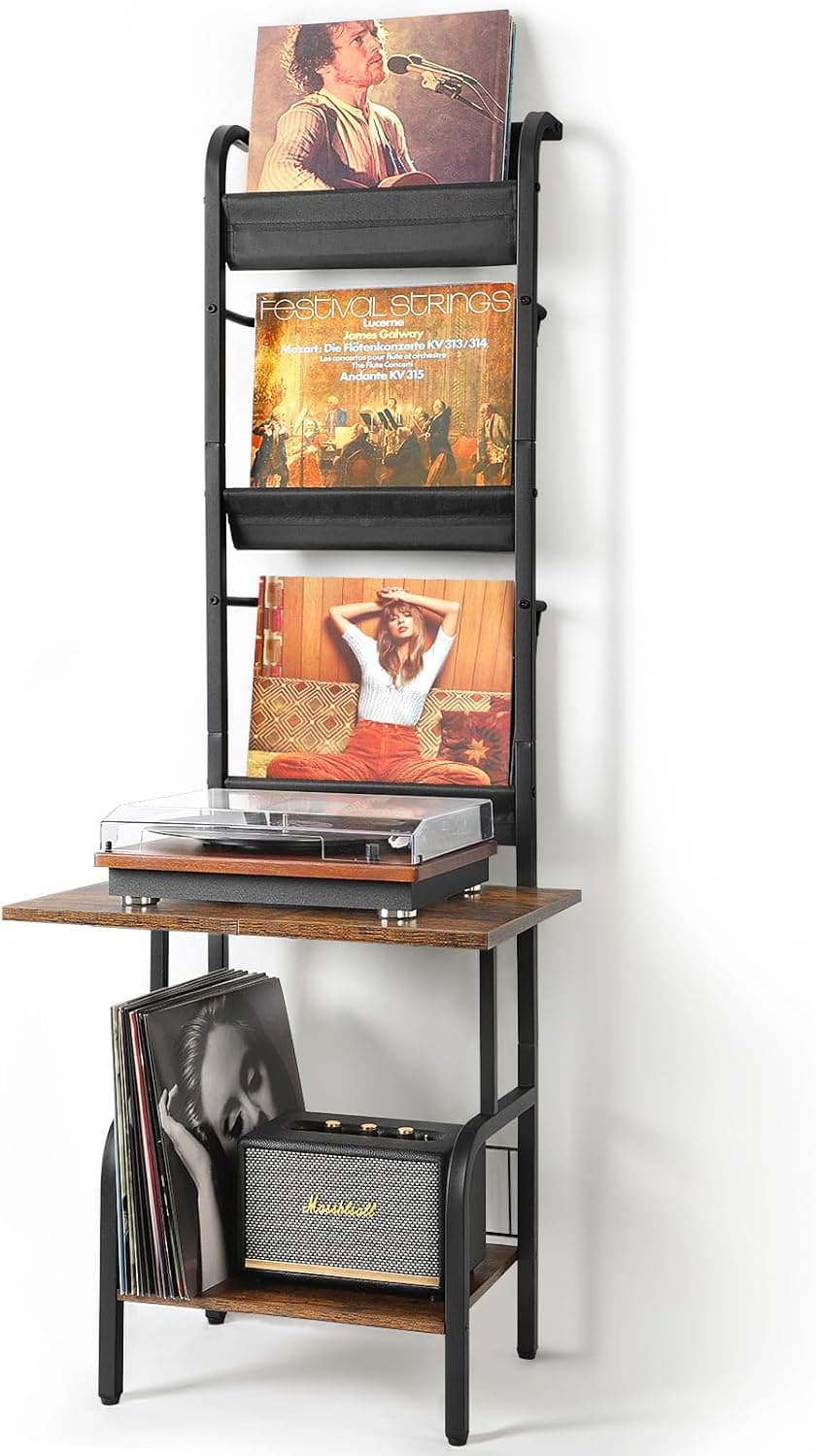 Tewinko Record Player Stand with Vinyl Storage up to 200 Albums, Display Shelf