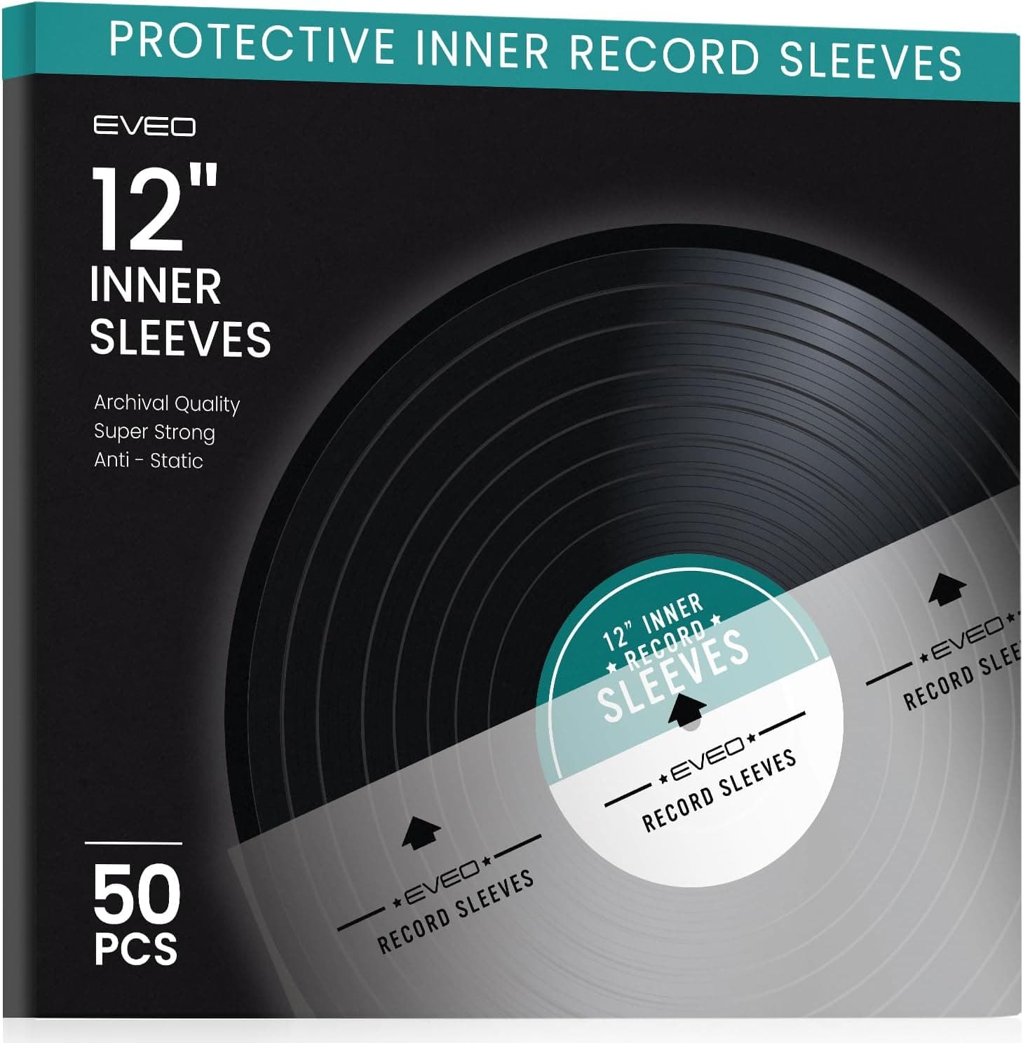 EVEO 50 Vinyl Inner Sleeves Rice Paper Anti-Static for 12" Records Archival Grade