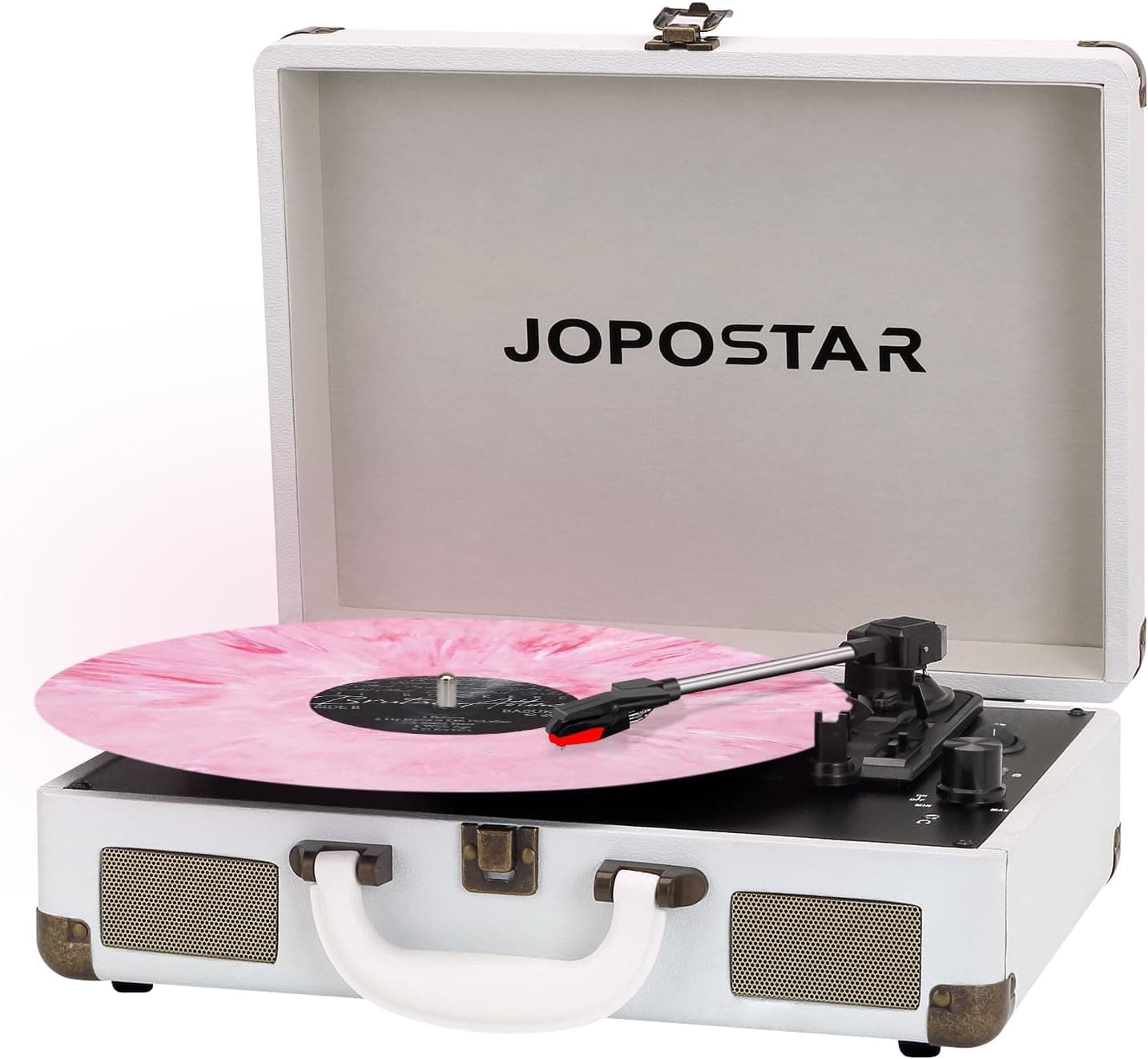 JOPOSTAR Vintage Portable Turntable, 3-Speed, Bluetooth, PC Recording, Rechargeable Battery, Stereo Speakers