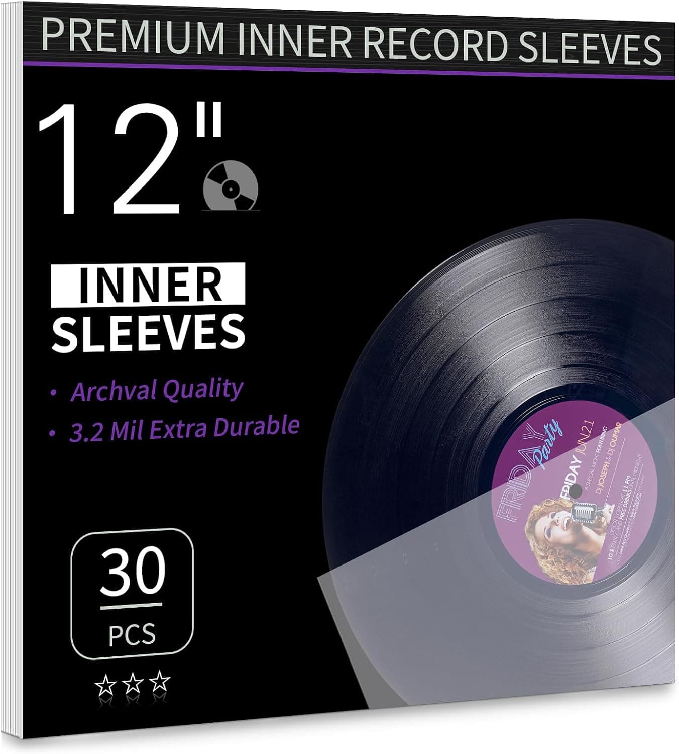 Vinyl Record Inner Sleeves, 30 Anti Static 12" LP Premium Protective Plastic Sleeves