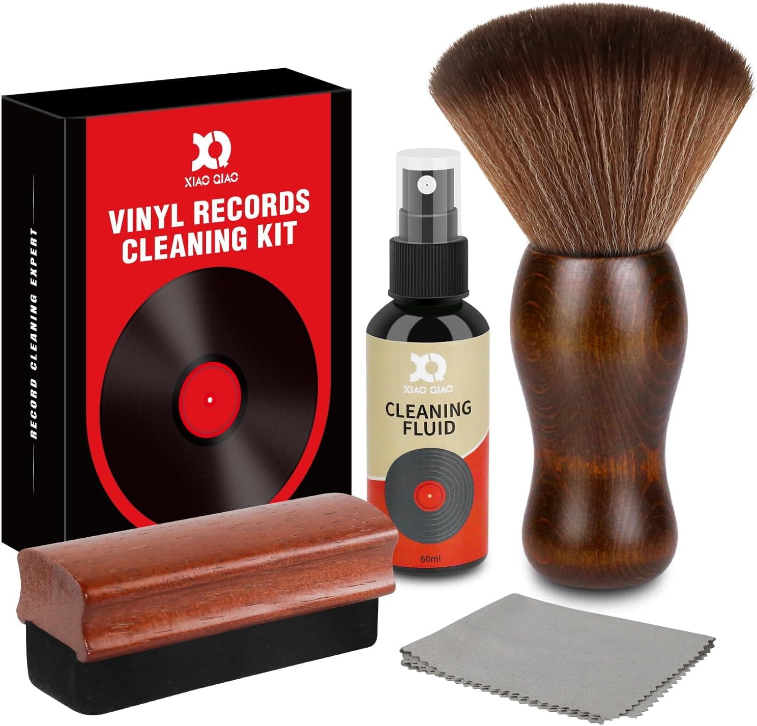 Vinyl Record Cleaner Kit Complete 5-in-1 Velvet Brush Cleaning Liquid Nano Fiber Brush Cloth