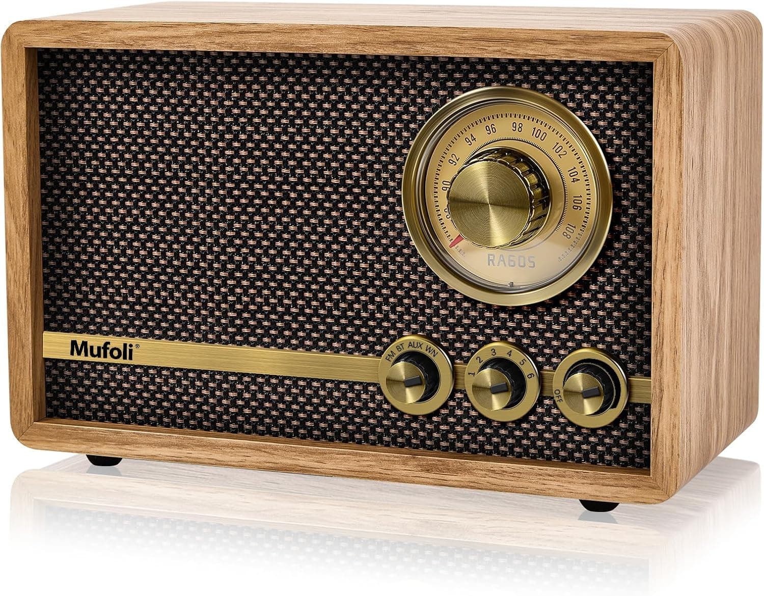 Mufoli Vintage Bluetooth Speaker Wood Retro Radio with White Noise Machine Walnut
