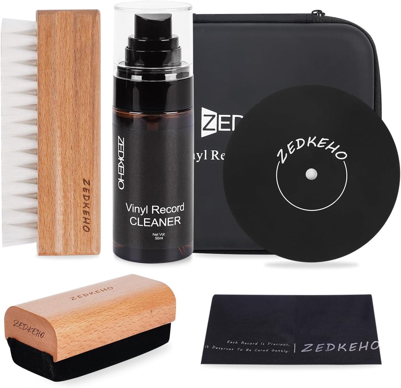 Vinyl Record Cleaning Kit 6-in-1 Velvet Brush Anti Static LP Cleaner Cloth Label Protector
