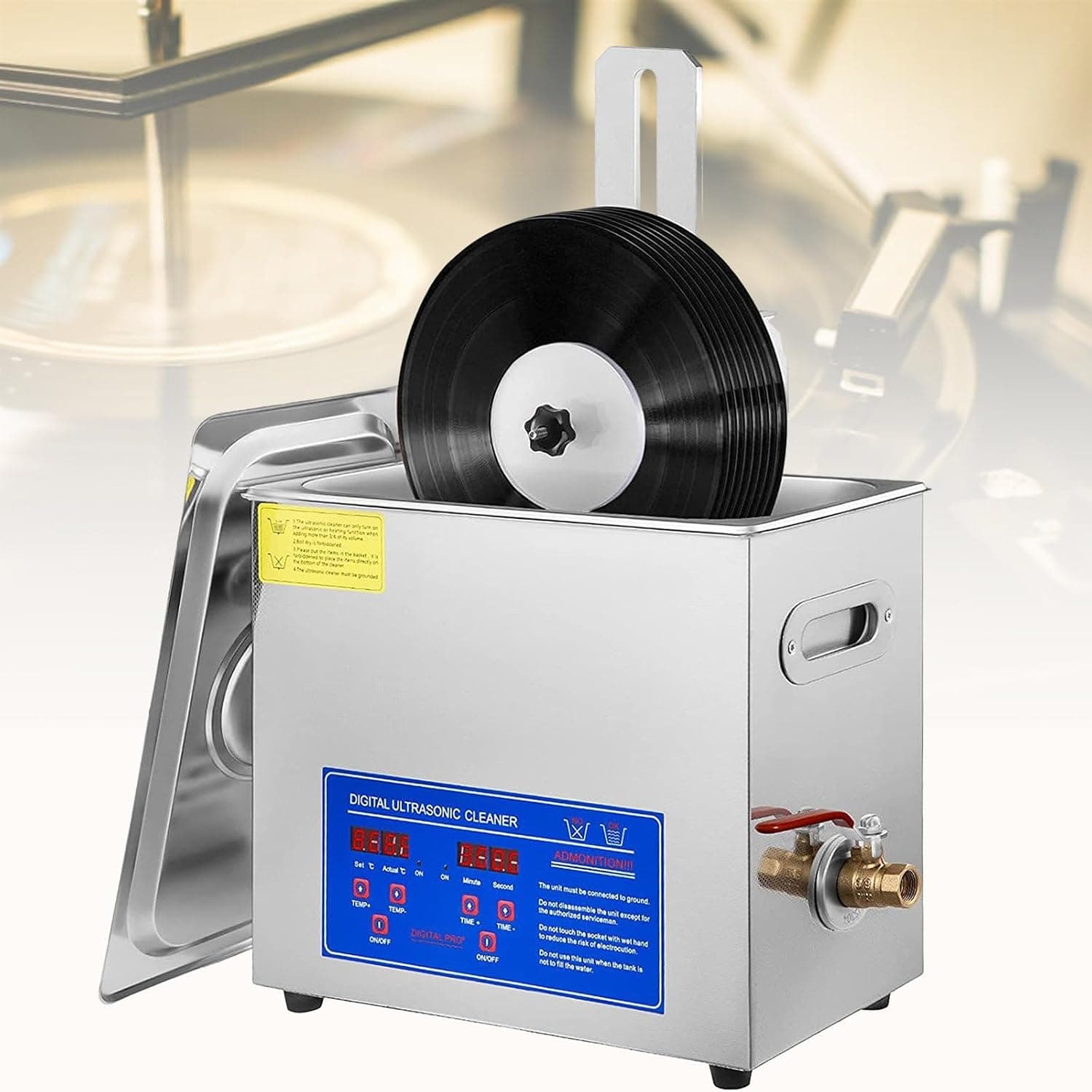 6L Ultrasonic Vinyl Cleaner 7-12 inch 8 Records Liftable LP Record Cleaner 40KHz 180W