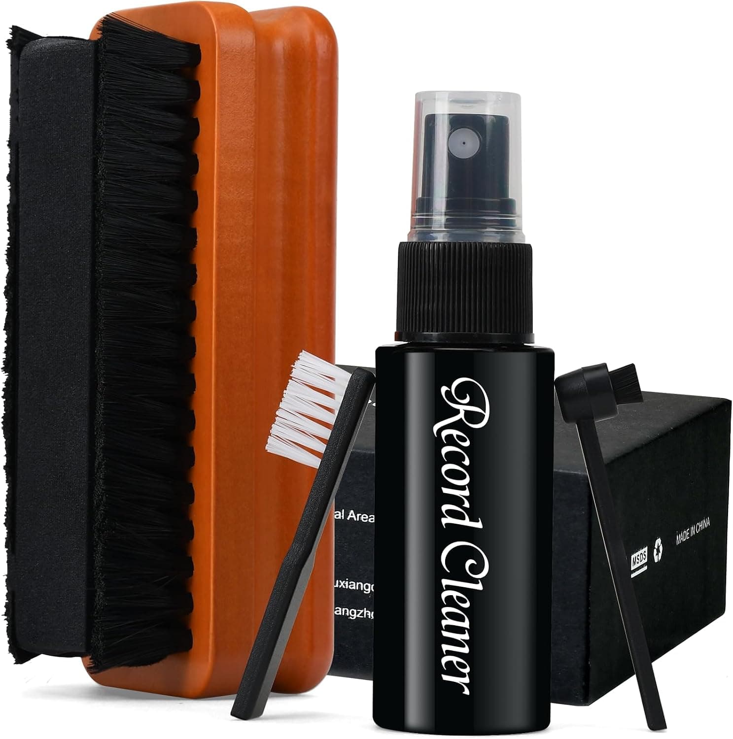 5-in-1 Vinyl Records Cleaning Kit Anti Static Solid Wood Velvet Microfiber Brush Duster Stylus
