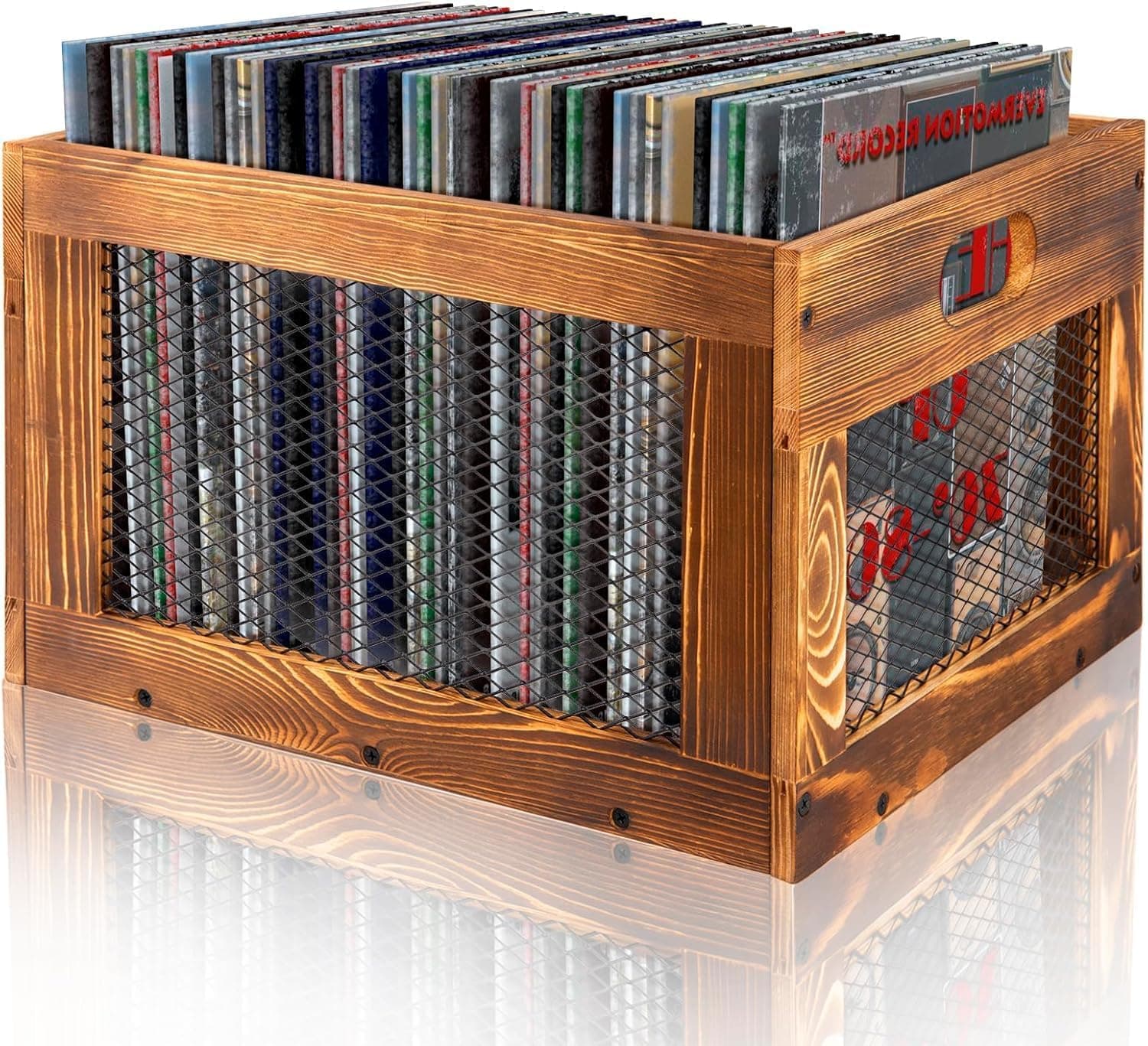 VECKYJL Vinyl Record Crate, Wooden Record Holder Organizer for 100+ Records, Brown