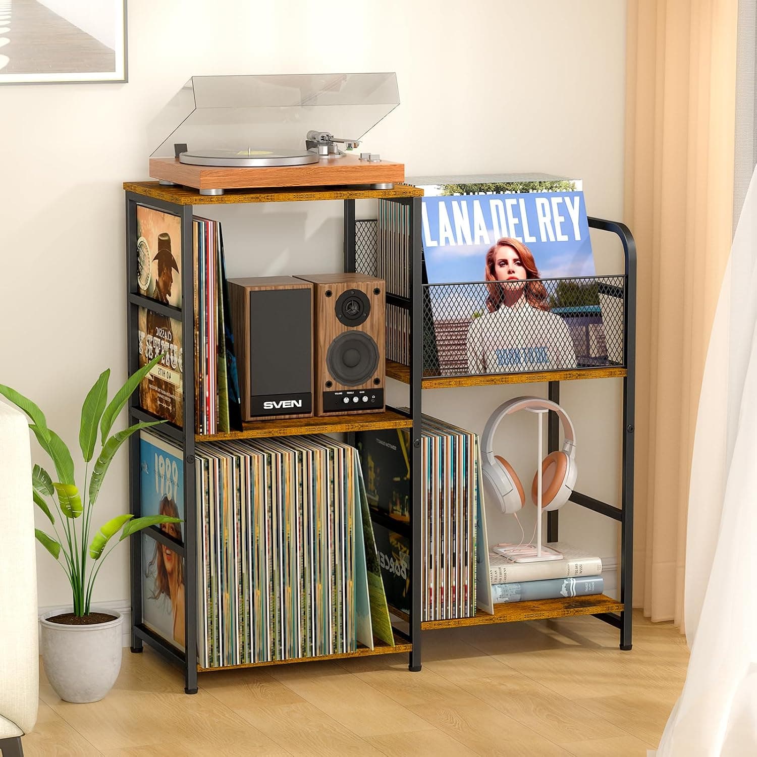 ThreeHio Record Player Stand, Turntable Stand with Vinyl Storage for 300+ Albums