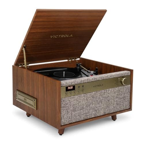Victrola Century - 6-in-1 Bluetooth Record Player - Walnut | Mid-century music center plays vinyl, CD, cassette and aux, VINYLSTREAM streams records to Bluetooth speakers