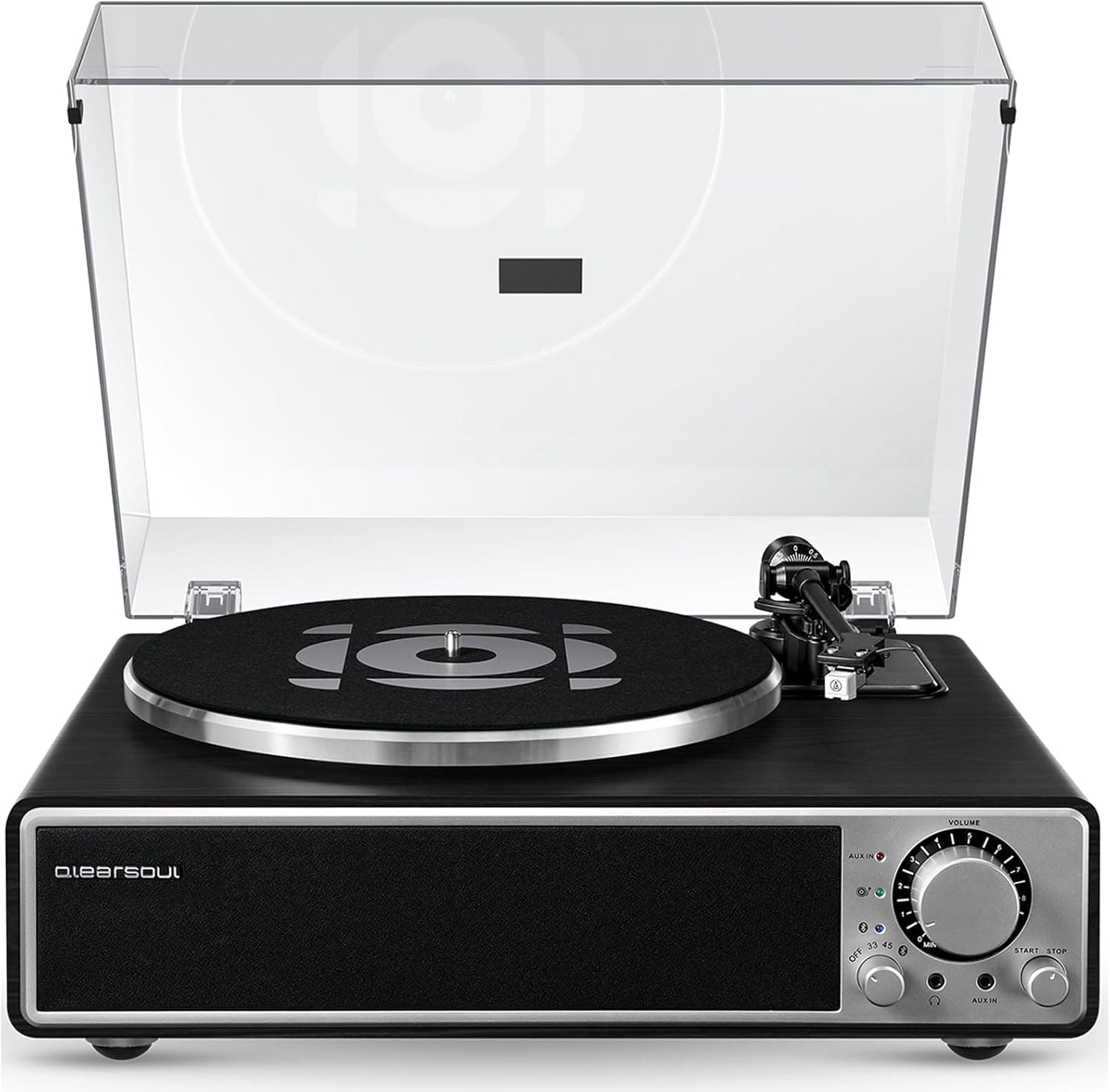 QLEARSOUL ONE-Q Vinyl Record Player (Black), All-in-one HiFi Turntable with Built-in Speakers, Bluetooth 5.4, AT-3600L