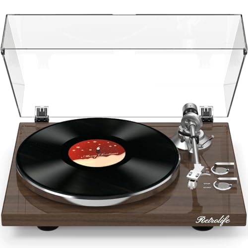 Record Player for Vinyls Turntables Wireless Output Connectivity Belt-Drive 33 45 RPM Speed Phono Line USB Digital to PC Recording MM Audio Cartridge Stylus Adjustable Counterweight Vintage Brown