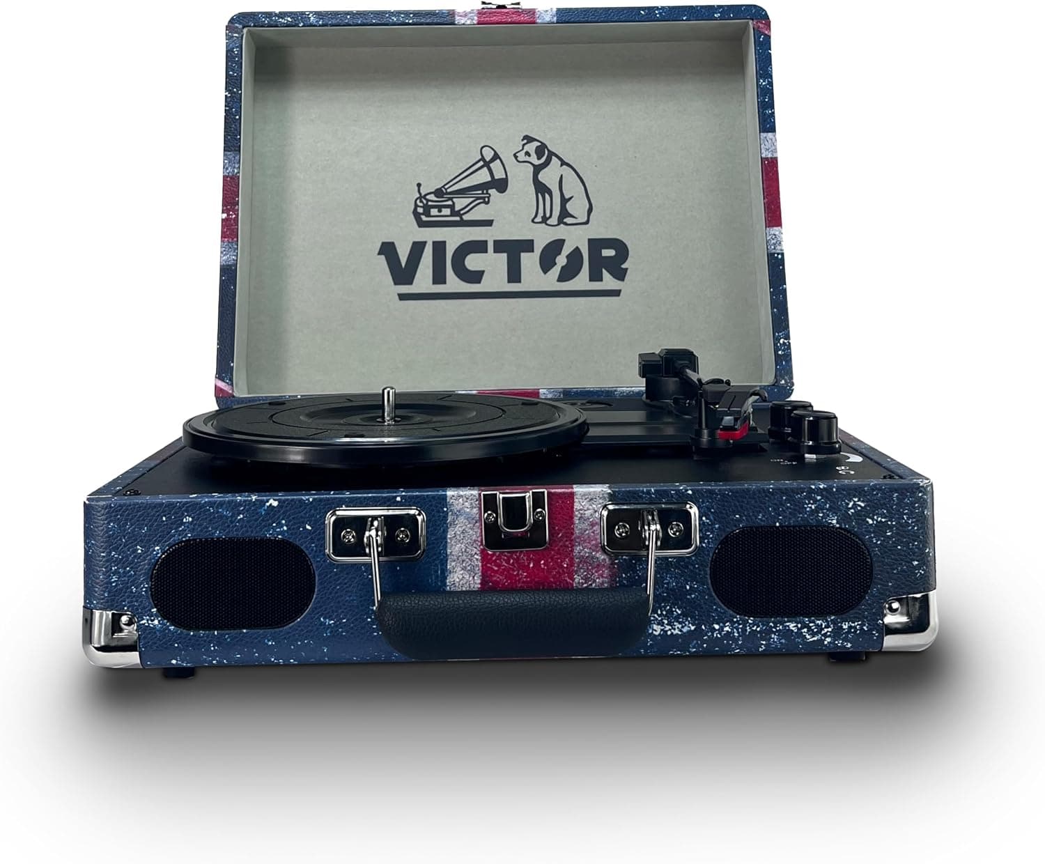 Battery-Powered Bluetooth Portable Record Player VSRP-850B, 3-Speed, Built-in Dual Stereo Speakers, RCA, AUX, Rechargeable