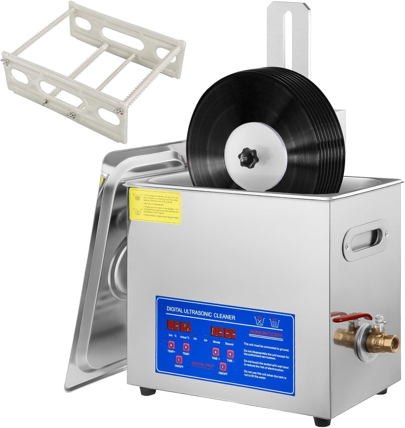 VEVOR Sonic Cleaner 6L Ultrasonic Vinyl Cleaner 7-12 inch 8 Records with Drying Rack