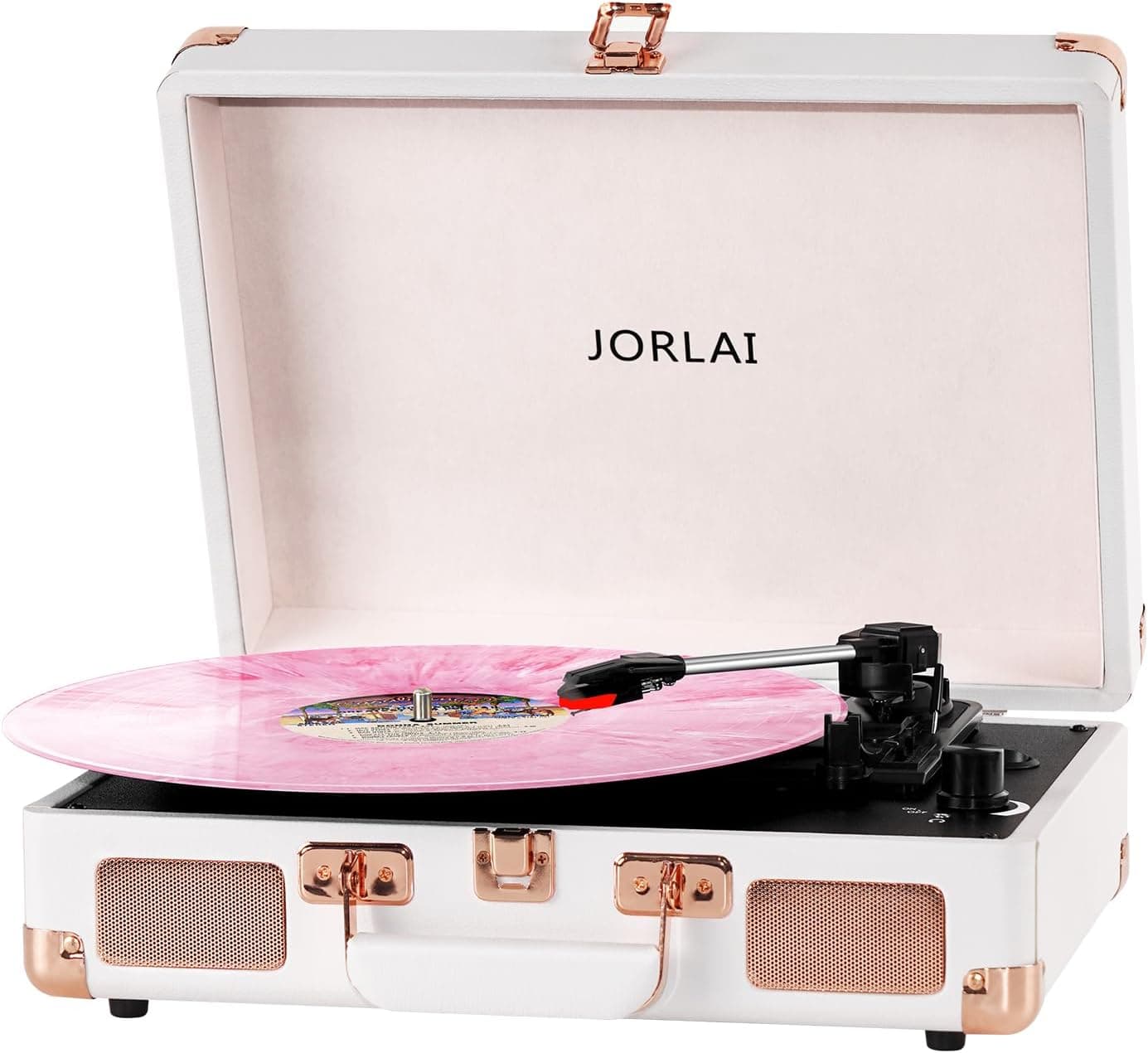 3-Speed Vinyl Record Player Turntable Portable with Bluetooth, Rechargeable Battery, Aux/RCA/Headphone Jacks, Compact