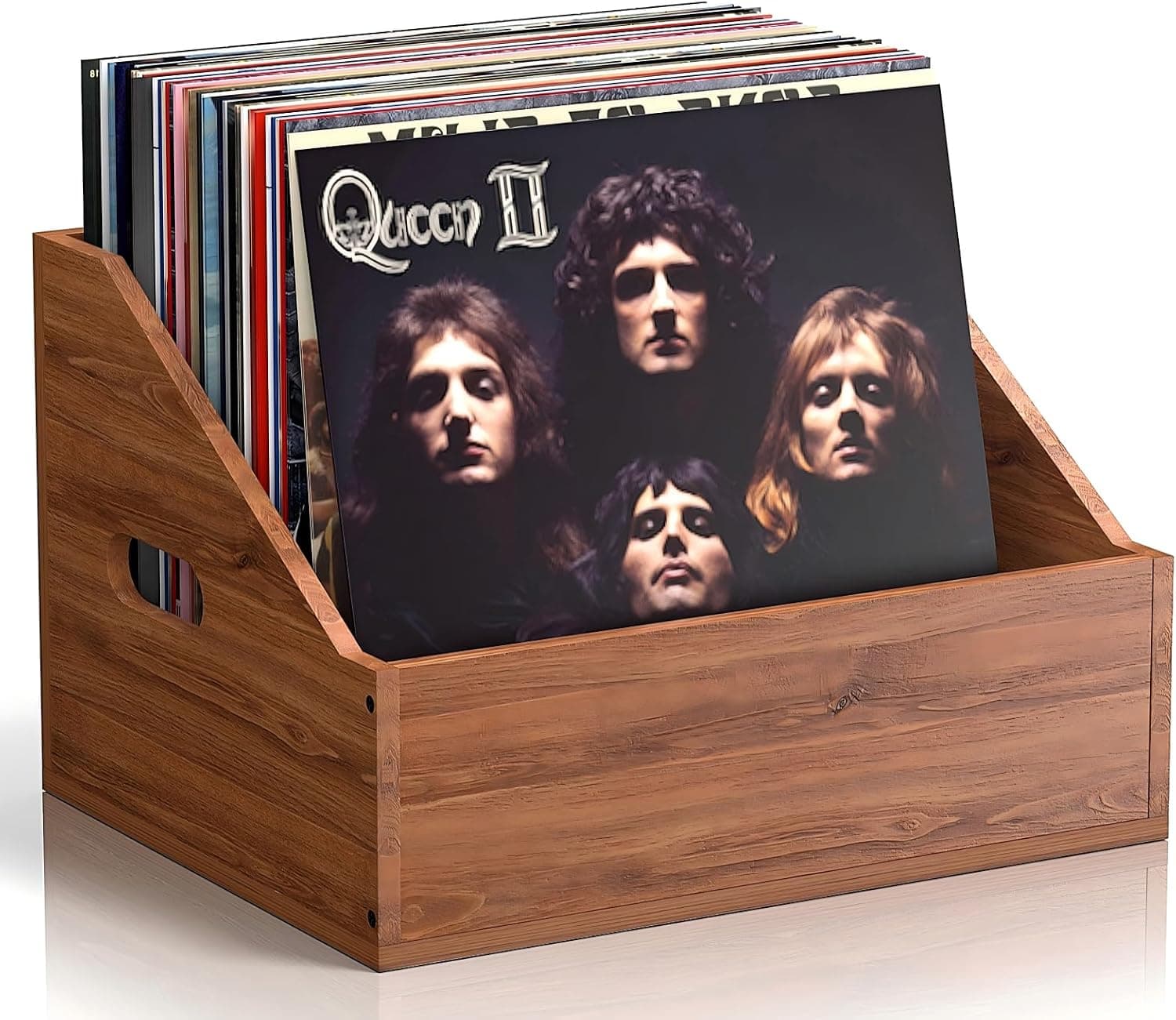 Vecxoty Wood Vinyl Record Storage Crate and Holder for 60+ Records (Brown)