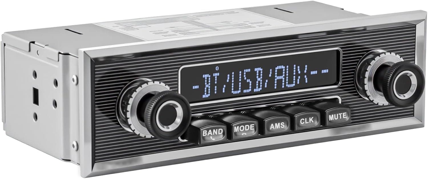 Single Din Classic Vintage Retro Style Stereo Bluetooth AM FM Receiver USB AUX