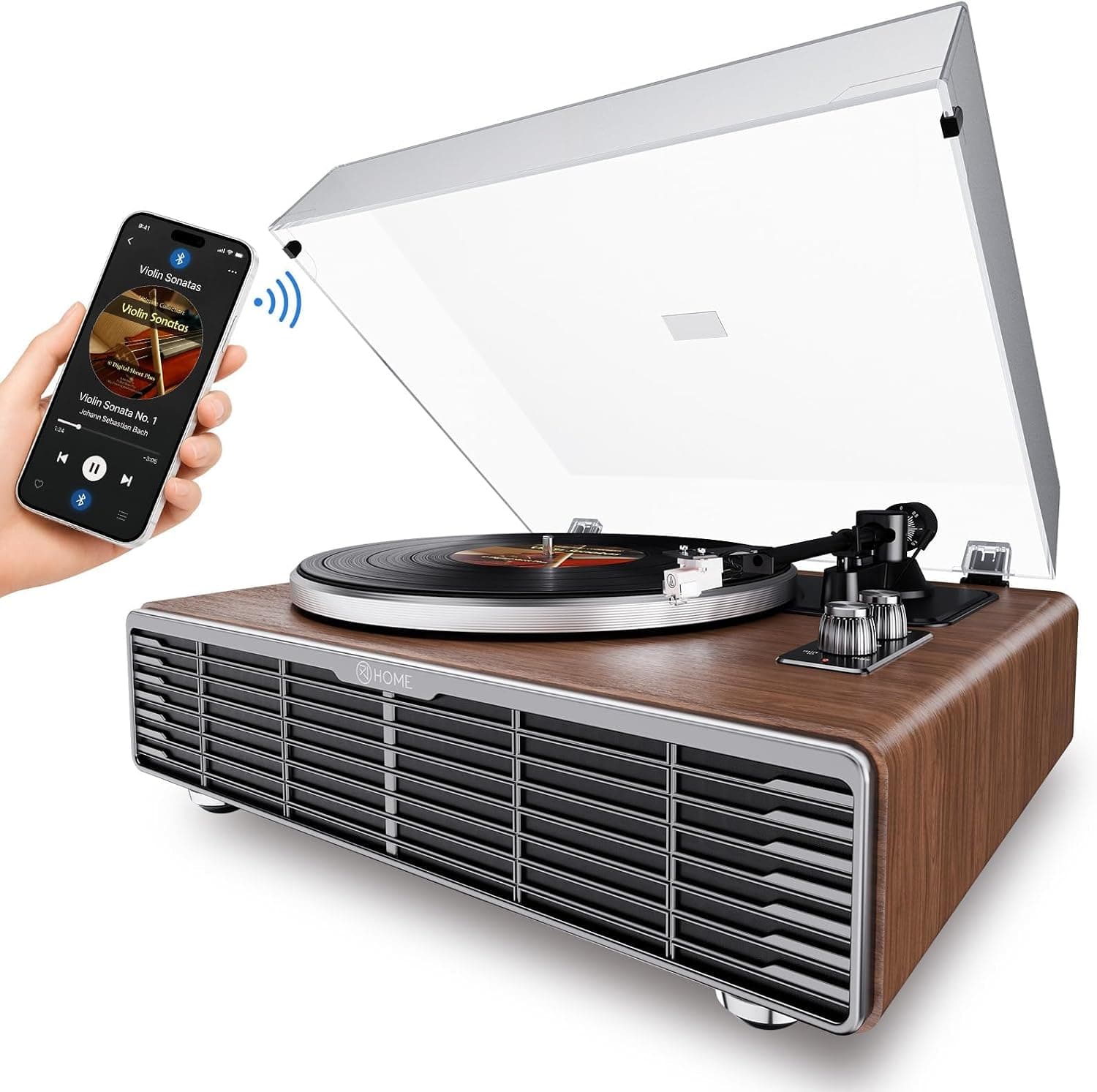 Vinyl Record Player, All-in-one with Built-in Speakers, Bluetooth Turntable, RCA Out/AUX-in, 2 Speed