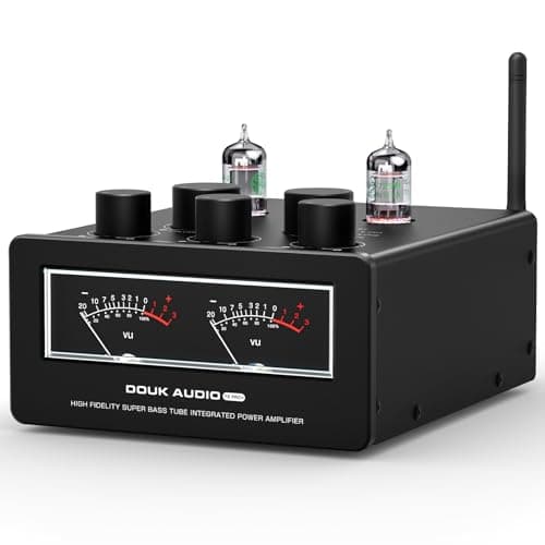 Douk Audio Bluetooth Tube Amp: 300W x2 TPA3255 2 Channel Stereo Power Amplifier - Dual VU Meters & Super Bass - for Home Theater & Hi-Fi Systems (T6 PRO)