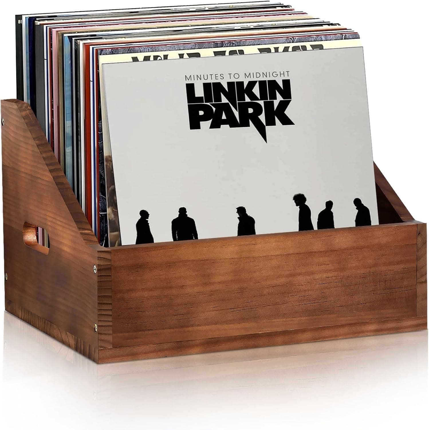 Wooden Vinyl Record Storage Crate, Large-Capacity Holder for 60+ LP Albums with Handles