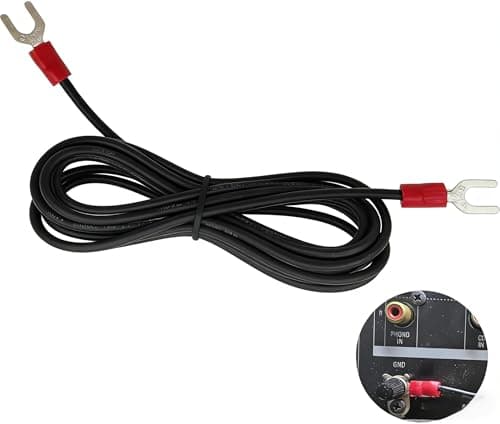 Turntable Ground Wire 3.3ft 18AWG – Oxygen-Free Copper Hum Eliminator Grounding Cable for Vinyl Record Player, Phono Preamp, Amplifier & DJ Turntable, Spade Lug Terminals, Universal Fit