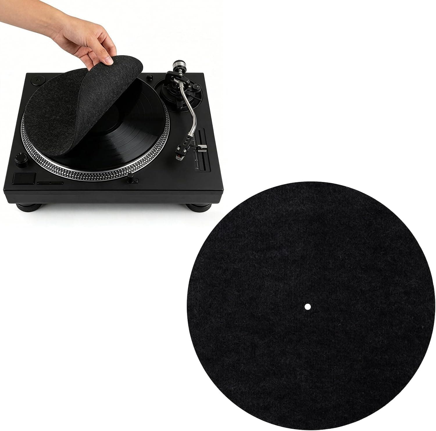 12 Inch Felt Vinyl Record Player Slipmat, 3mm High-Density Anti-Static (Black)