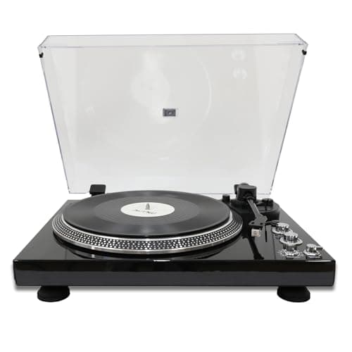 Turntables Belt-Drive Record Player, Vintage Vinyl Record Player for Vinyl Records with BT Wireless, 33/45 RPM Speeds with Advanced Magnetic Cartridge, Hi‑Fi,Die-Cast Aluminum Platter Black