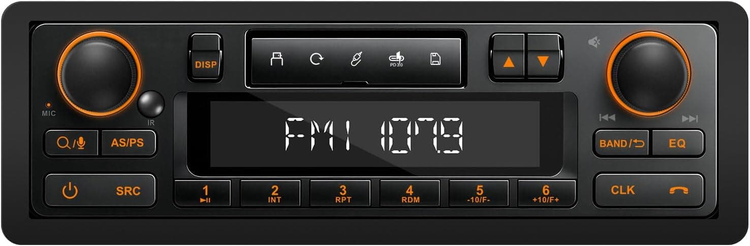 Retro Bluetooth Radio System Single Din European Look Vintage Stereo AM FM USB